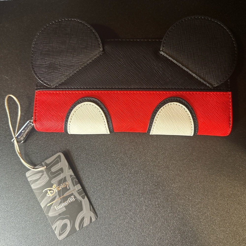 Disney Loungefly Mickey Mouse Zip-Around Wallet Red Black Ears NWT - Picture 2 of 6